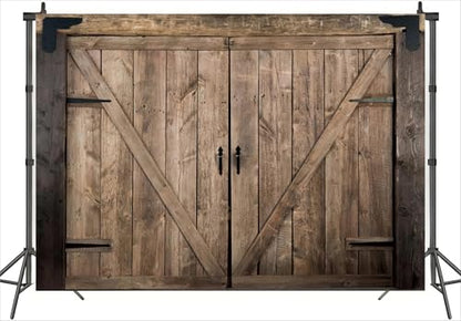 Rustic Wood Barn Door Backdrops for Photography 7x5ft Retro Wooden Door for Western Themed Birthday Baby Shower Wedding Party Decoration Farmhouse Banner Rustic Rodeo Party Decor Photo Booth Props