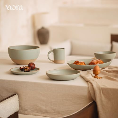 MORA Medium Plates Set of 4, 8.5 inch Ceramic Pottery Salad Plates - Microwave, Oven and Dishwasher Safe - Harvest - color: Harvest