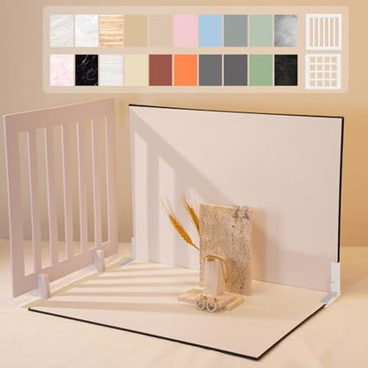 Yoocheese Photo Backdrop for Product Photography - Tabletop Backdrop Kit with 20 Background Patterns & 2 Shadow Board Props for Food, Jewelry, Cosmetics, Skincare & Small Products - 16.5x11.7 Inch - color: Light