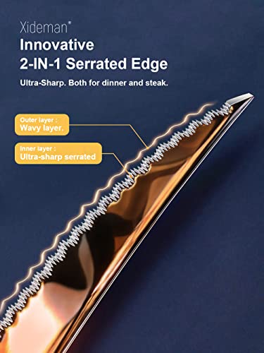 16-Piece Modern Copper Hammered Silverware Set with Ultra Sharp 2-IN-1 Serrated Knife, Rose Gold 18/10 Stainless Steel Flatware Set, Utensil Cutlery Set for 4 Person, Forks Spoons Knives Set - color: Copper