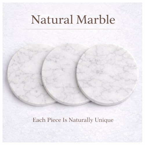 11-Inch Round Marble Cheese Board – Solid White Natural Stone Cutting Board & Charcuterie Serving Tray with Non-Slip Feet, 0.5” Thick, Easy to Clean. - color: White, size: 11"L x 11"W