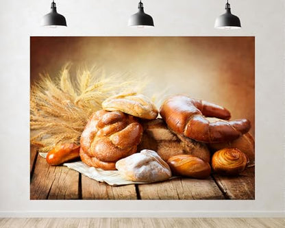 Trykid 12x10ft Fresh Artisan Bread Wheat Backdrop Homemade Bakery Food Photography Background Cooking Class Farmers Market Party Decoration Tapestry Photo Booth Prop Fabric - size: 12x10ft