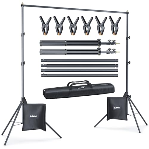 LINCO Lincostore Backdrop Stand for Parties Kit 10x7 ft Adjustable Back Drop Photography Studio Photo Background Support System with Clamps, Sand Bag, Carrying Bag 4172 4174 (10x7 ft) - size: 10x7 Ft