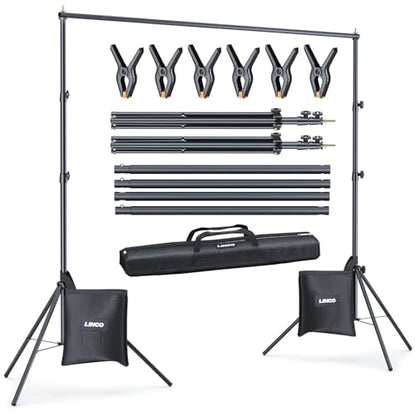 LINCO Lincostore Backdrop Stand for Parties Kit 10x7 ft Adjustable Back Drop Photography Studio Photo Background Support System with Clamps, Sand Bag, Carrying Bag 4172 4174 (10x7 ft) - size: 10x7 Ft