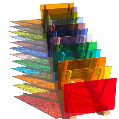 12 Sheets Transparent Stained Glass Sheet Variety Pack, 4 x 6 inch Cathedral Art Glass Mosaic Tiles for Crafts, Stained Glass Supplies for Projects and Mosaic Work - color: Transparent