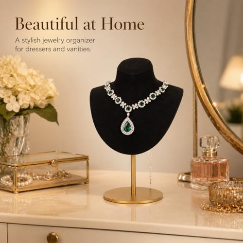 Necklace Display Stand For Selling Velvet Chain Jewelry Bust Holder Organizer With Stainless Steel Stand Jewelry Display - color: Black-7.08in