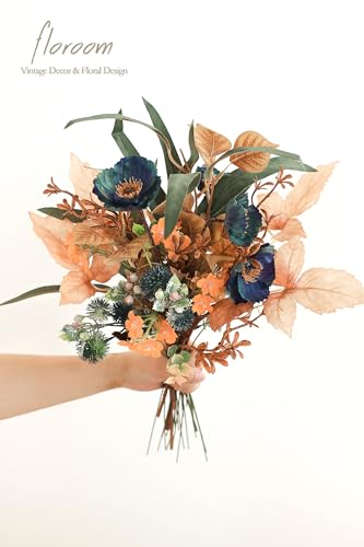 Floroom Artificial Greenery Stems Box Set, 39pcs with 8 Kinds of Faux Greenery Flowers Picks for DIY Bridal Bouquets Wedding Floral Arrangement Table Centerpieces, Earth Tones & Teal - color: Earth Tones & Teal