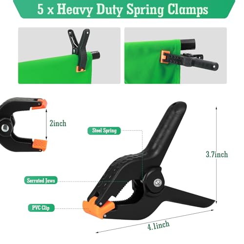 Green Screen Backdrop Kit, 5 x 6.5 ft Portable Green Screen with T-Shaped Stand, Carrying Bag, 5 Clamps, Photography Greenscreen Background Kit for Streaming, Gaming, Zoom - size: 5 X 6.5 Ft