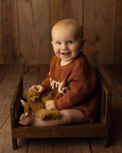 Newborn Photography Props Bed Prop Brown – Rustic Mini Wooden Bed for Baby Photography, Infant Photoshoot Posing Prop for Newborn Sessions - size: Mini Bed Brown