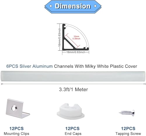 VST 20pack 3.3ft LED Channel, V Shape Led Diffuser Channel, LED Aluminum Channel System with Milky Cover, End Caps and Mounting Clips, Aluminum Profile for LED Strip Light Very Easy Installation - color: Silver & Milky, size: 3.3ft 20