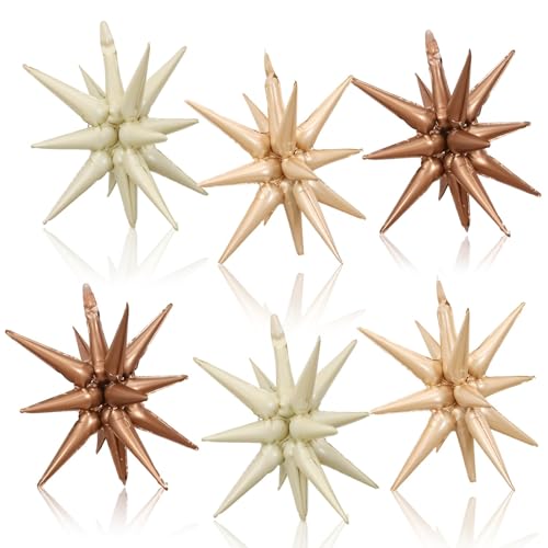 Nude Cream Beige Star Balloons, 22 Inch Apricot Brown Tan Foil Explosion star Balloon, Large Spike Balloon star Cone Balloons, for Boho Birthday Wedding Baby Shower Party Backdrop Decorations - color: Nude Cream Beige