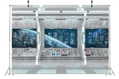 BELECO 12x10ft Fabric Spaceship Backdrop Futuristic Science Fiction Spacecraft Cabin, Universe Outer Space Earth Planet Background Space Station Party Decorations Photo Booth Shoot Studio Props - size: 12x10ft