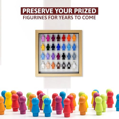 Figurine Display Case 10x10 Natural Shadow Box for Miniature Figures 10x10 Natural Wood Shadow Box with White Base to Display Up to 28 Block Figures - color: Natural With White Backing, size: 10x10