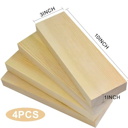 4 Pcs Unfinished Wood Blocks, 3x10x1 Inch Wooden Block, Wood Carving Blocks for Crafting Home Crafts DIY Supplies Carving Crafting - size: 3x10x1 Inch
