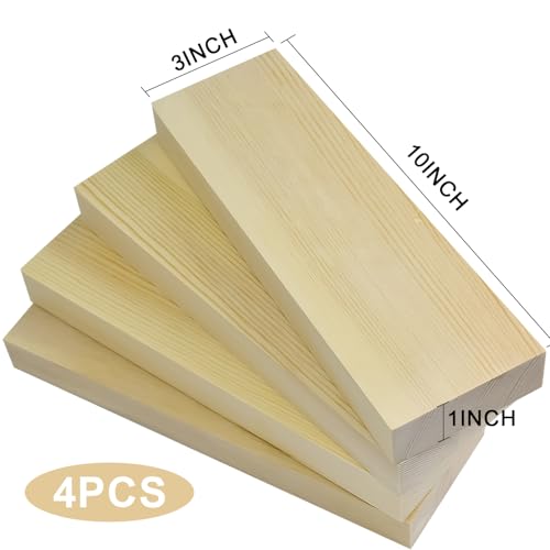 4 Pcs Unfinished Wood Blocks, 3x10x1 Inch Wooden Block, Wood Carving Blocks for Crafting Home Crafts DIY Supplies Carving Crafting - size: 3x10x1 Inch