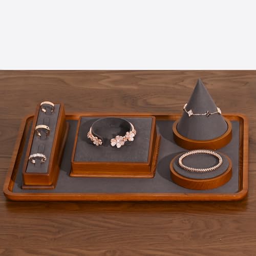 Oirlv Solid Wood Jewelry Tray Jewelry Display Holder Showcase Jewelry Display Organizer (Large, Grey) - color: Grey, size: 13.78"x 9.45"x 0.59"