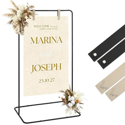 Garvee Wedding Welcome Sign Stand, 50/68 in Adjustable Metal Wedding Sigh Holder with 4 Faux Leather Straps, Hanging Sign Stand for Display Party Baby Shower, Black