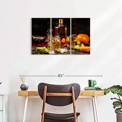 ElephantStock - Citrus Whiskey And Cigar Wall Art - Horizontal Multi Panel Canvas - 3 Piece Living Room Wall Decor - Photography Food And Drink Multi Piece Wall Art - Brown And Gray Decor - 33" x 20" - size: 33"L x 20"W