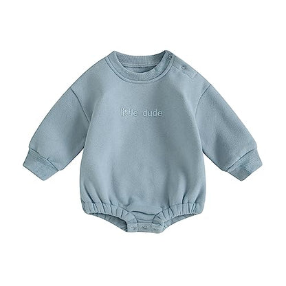 VISGOGO Newborn Infant Baby Boy Girls Oversized Romper Little Dude Sweater Onesie Coming Home Outfit Neutral Clothes - color: Blue, size: 0-3 Months