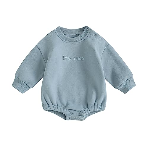 VISGOGO Newborn Infant Baby Boy Girls Oversized Romper Little Dude Sweater Onesie Coming Home Outfit Neutral Clothes - color: Blue, size: 3-6 Months