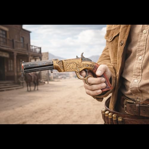 Vintage Lever-Style Foam Prop – 13.5” Western-Inspired Costume Display Accessory, Bronze Metal-Look with Red Grip, Lightweight Non-Functional for Adult Cosplay & Photoshoots