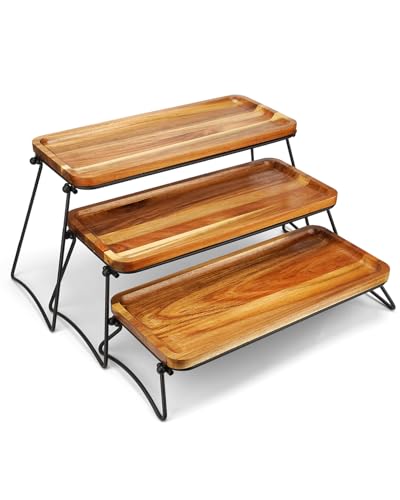 Manspdier Middle Size 3 Tier Cupcake Stand & Towers Serving Tray for Party, Acacia Wooden Dessert Table Display Set, Decorative Tiered Decor Small Chees Charcuterie Boards Rustic Wood Platters Trays - size: 13.4" x 18.9" x 7.3"