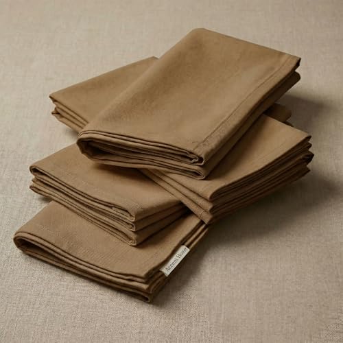 ACCENTHOME Accent Home 100% Cotton Napkins, Delicate Cloth Napkins for Dinners, Parties and Weddings，18 x 18 Inch Set of 12 - Brown - color: 05 - Brown - Twill, size: 18"x18" - Pack of 12