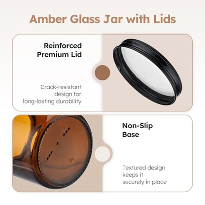 8 oz Amber Glass Jars with Metal Lids, 12 Pack Amber Small Glass Jars with Black Lids, Lotion Container Empty Cosmetic Travel Containers for Sample, Cream, Lotion, Honey, Powder - color: Amber-Metal Lids, size: 8 Ounces