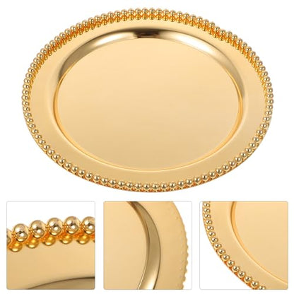 UKCOCO European Style Metal Fruit Dish Beaded Edge Mirror Finish 25cm Gold Food Serving Tray Dessert and Snack Display Plate for Home Storage and Photography Props