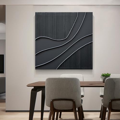 NANKAI Art Hand-Painted Black Texture Minimalist Oil Painting 24x24 inch Abstract Home Wall Art Deco Painting - color: Nkhb298