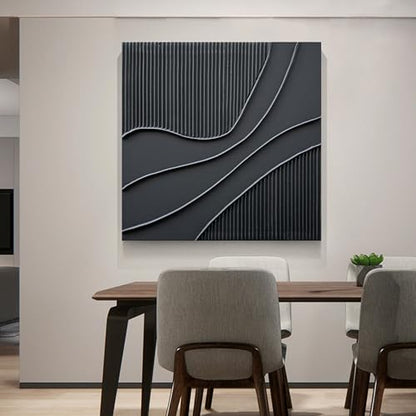 NANKAI Art Hand-Painted Black Texture Minimalist Oil Painting 24x24 inch Abstract Home Wall Art Deco Painting - color: Nkhb298