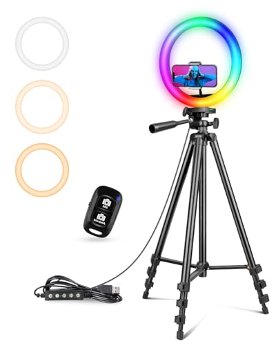UBeesize 12" RGB Ring Light with 50" Tripod Stand & Phone Holder, Dimmable Selfie Light for TikTok, YouTube, Live Streaming & Photography - size: 12in, style: RGB