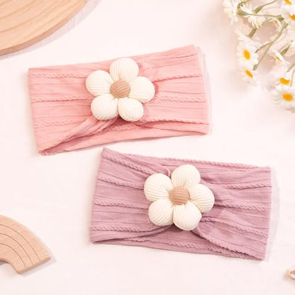 CÉLLOT Baby Flower Headbands Baby Girls Nylon Headbands Baby Essentials Stretchy Hairbands Handmade Hair Accessories for Newborn Infant Toddlers Kids (Pink,Khaki Gray,Dusty Pink) - color: Pink+Cameo+Salmon