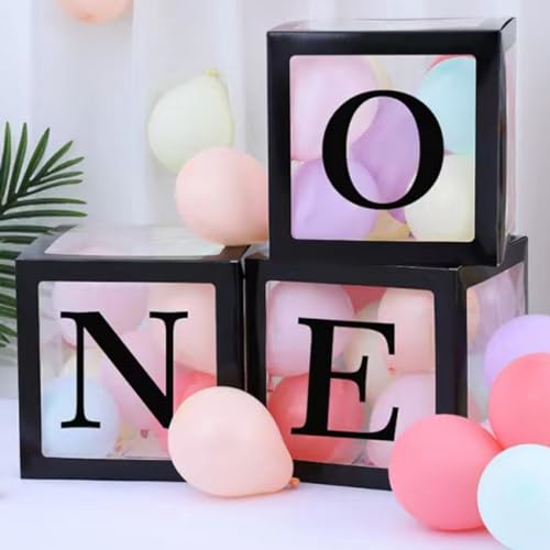 Black One Boxes for 1st Birthday, One Balloon Box With 20 Balloons, Baby Girl First Birthday Decorations, 1st Party Decorations Boy, Anniversary Photoshoot Props Backdrop. (Black) - color: Black
