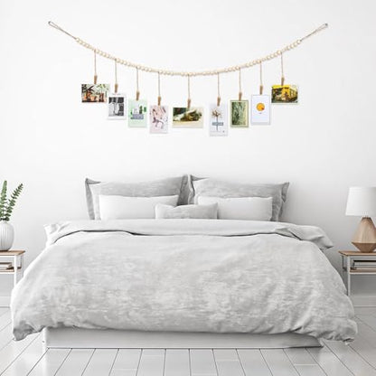 Jetec 2 Pieces Photo String with Clips, 4 Ft Boho Wooden Bead Garland Photo Display Frame for Dorm Room Bedroom Classroom Cubicle Decor, Hanging Picture Holder, Teacher Nurse Appreciation Gifts
