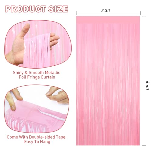 Pastel Pink Tinsel Backdrop Foil Fringe Curtains - 2 Packs Door Streamers Backdrop for Birthday Door Decorations, Party Supplies for Wedding Anniversaries, Christmas, Valentines Day Decorations - color: Pastel Pink