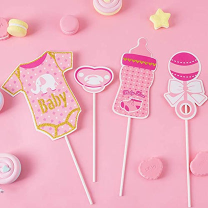 SUNBEAUTY 20 Pcs Girl Baby Shower Photo Booth Props Pink and Gold Lovely Photobooth Props with Sticks for Baby Shower Accessories Newborn Girl Gift Party Supplies - color: Girl