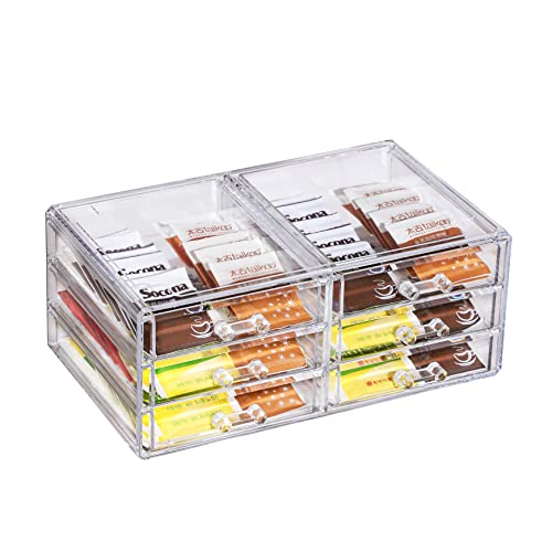Cq acrylic 1 Pack Clear Acrylic Drawer Organizer Countertop,Stackable 6 Drawers Makeup Storage,Cute Cube Make Up Organizer for Dresser Hair Clip,Beauty Product Desk and Bathroom Organizers and Storage - size: 6 Small Drawers