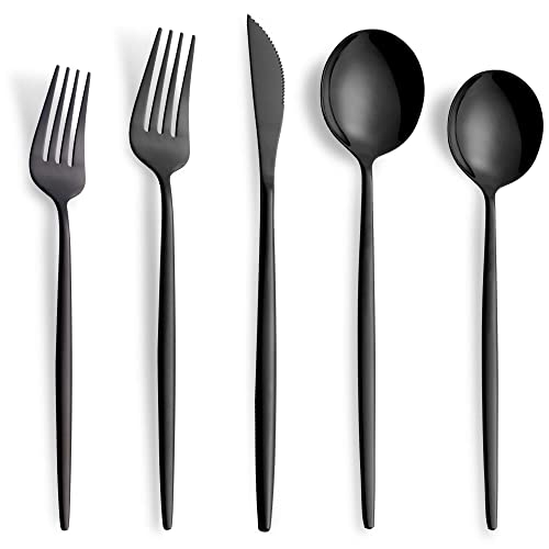 40 Piece Black Silverware Set, Stainless Steel Flatware Cutlery Set Service for 8 Including Forks Spoons Knives,Kitchen Utensil Set,Tableware for Home and Restaurant, Dishwasher Safe - color: Black, size: 40-Piece