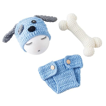 Jastore Baby Photography Props Newborn Boy Girl Photo Shoot Outfits Crochet Costume Infant Knitted Hat Sets - color: Blue Dog