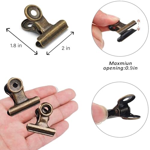 YUCHIYA 10 Pack Bulldog Clips with 10 Push-pins, Paper File Clips with Strong Spring, Large Metal Binder Clips, Seal Clamps for Coffee Tea Food Bags(Bronze,2inch) - color: Bronze, size: 2 inch