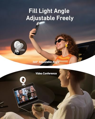 TELESIN Clip-on Selfie Ring Light, Rechargeable Portable 360° LED Selfie Fill Light with Mirror for Phone/iPhone Photography, Computer Laptop Video Conference, TikTok, Zoom Calls, Girl Makeup