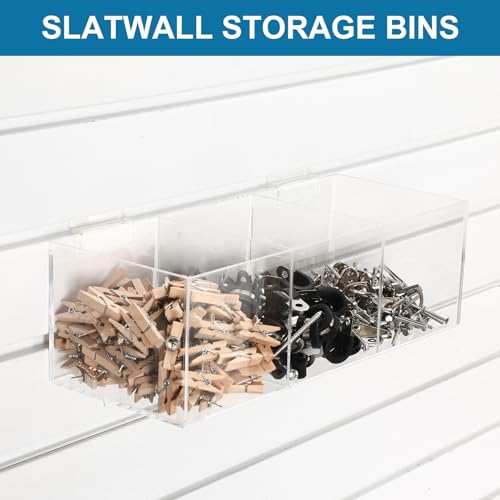 Suzile 4 Pack Clear Slatwall Acrylic Retail Tray 3 Compartment Dump Bin Acrylic Storage Caddy Product Storage Display Tray Slatwall Shelves Organizer for School Business Shop (12.25" W X 5" D X 4" H)