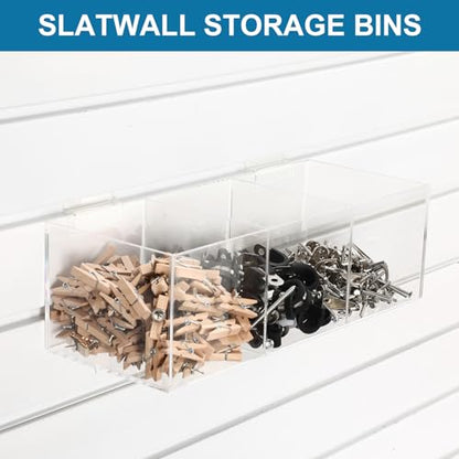 Suzile 4 Pack Clear Slatwall Acrylic Retail Tray 3 Compartment Dump Bin Acrylic Storage Caddy Product Storage Display Tray Slatwall Shelves Organizer for School Business Shop (12.25" W X 5" D X 4" H)