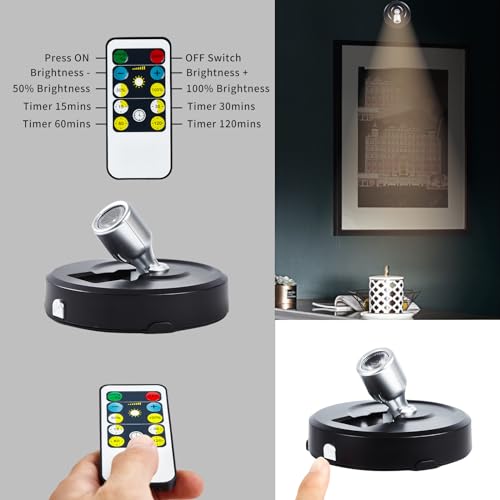 Wireless LED Spotlights 2-Pack Accent Lights with Remote, Wireless Picture Lights with Rotatable Head, Stick on Artwork Lighting for Paintings Display Closet Accent Potrait - color: Silver, size: 2 Pack
