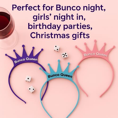 Bunco Queen Headband 3 Pack – Winner Prize, Hostess Gift, Game Night Favor for Women