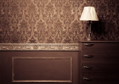20x10ft Fabric Vintage Room Interior Backdrop Old Lamp Antique Brown Rococo Old Wall Texture Background Empty Room Classic Backdrop Living Room Wallpaper Decorations Portrait Photo Props - size: 20x10FT