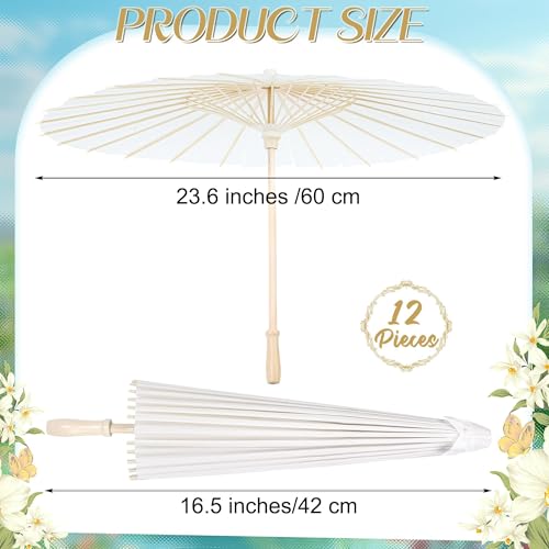 Aodaer 12 Pieces Wedding Paper Umbrella 23.6 Inch White Paper Decorative Chinese Japanese Parasol Umbrella Crafts Vintage DIY Painting Decor Wedding Favor for Photography Props Bridal Party - color: White