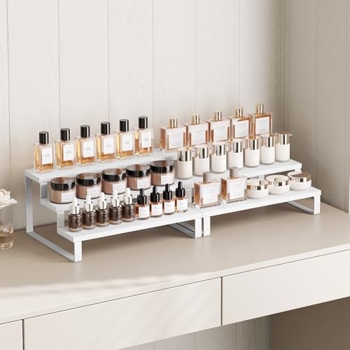 YATINEY Spice Rack, Wooden Display Riser Stand, Set of 2, Vanity Display Stand, Perfume Organizer, Tiered Countertop Organizers, Space Saving, for Kitchen Spices,Syrup, Coffee Mugs, White SR03L2WW - color: White, size: 13.8" x 6.3"