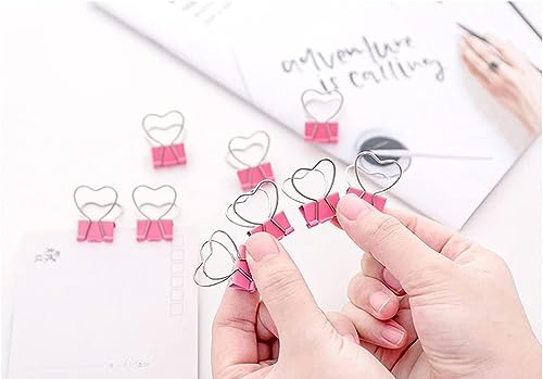 10 Pcs Pink Heart Hollow Out Metal Binder Clips - Notes, Letter, Paper Clamps, Home School Office Supplies
